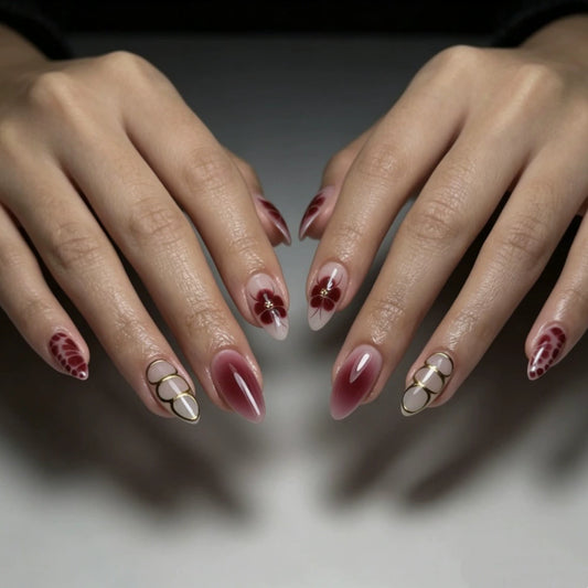 White Floral Ombre Almond Press-On Nails