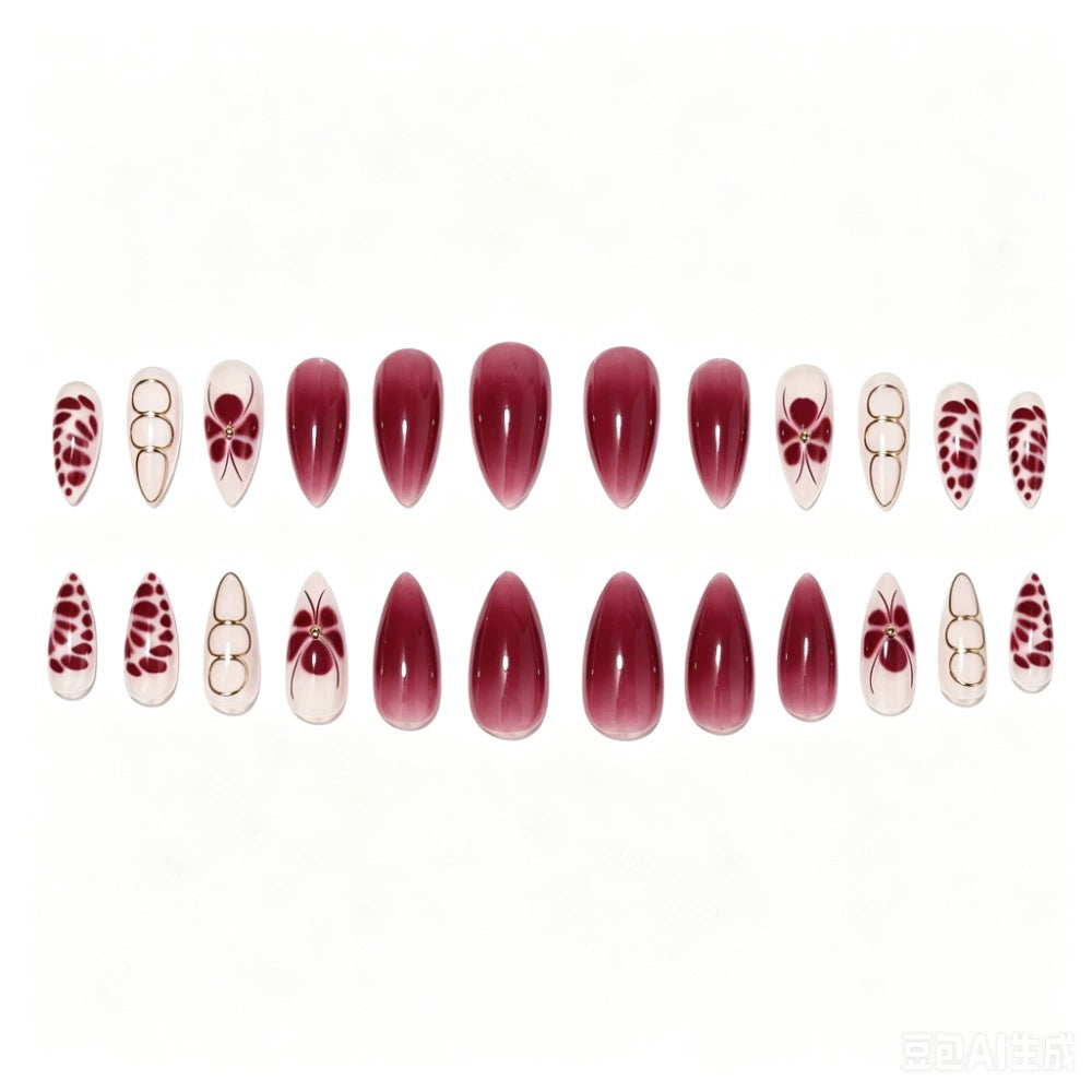 White Floral Ombre Almond Press-On Nails