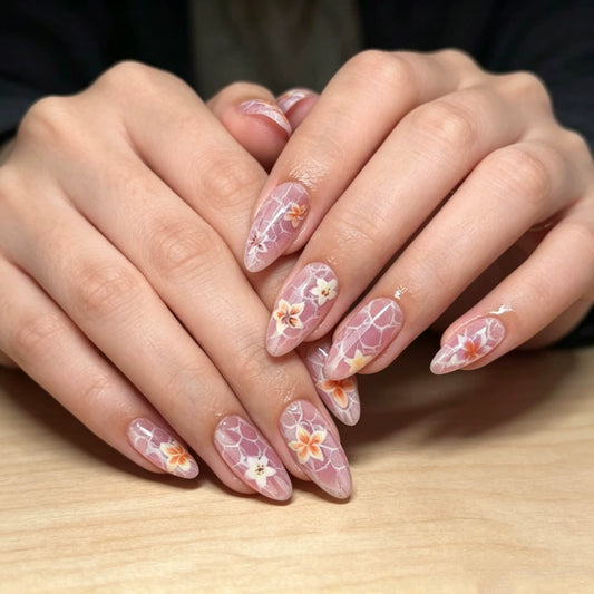 Floral Marble Press-On Nails