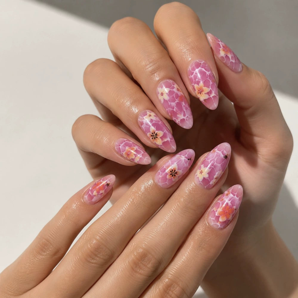 Floral Marble Press-On Nails