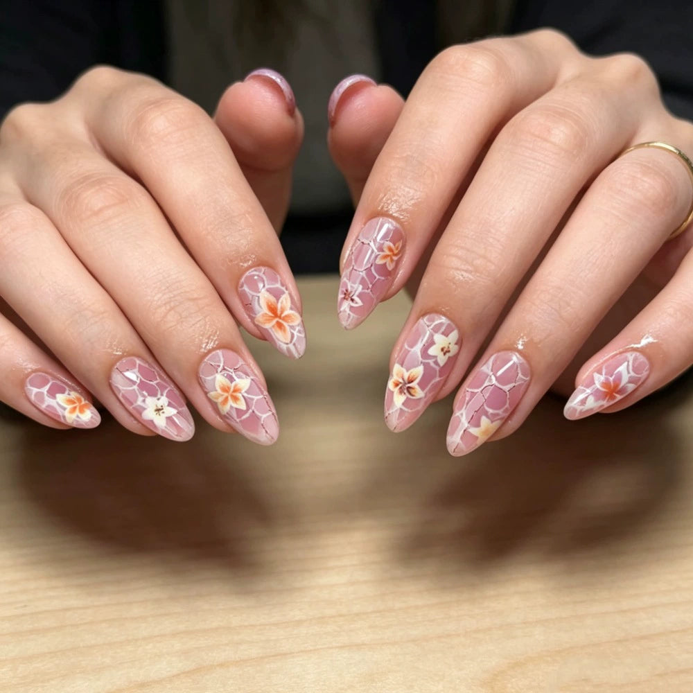 Floral Marble Press-On Nails