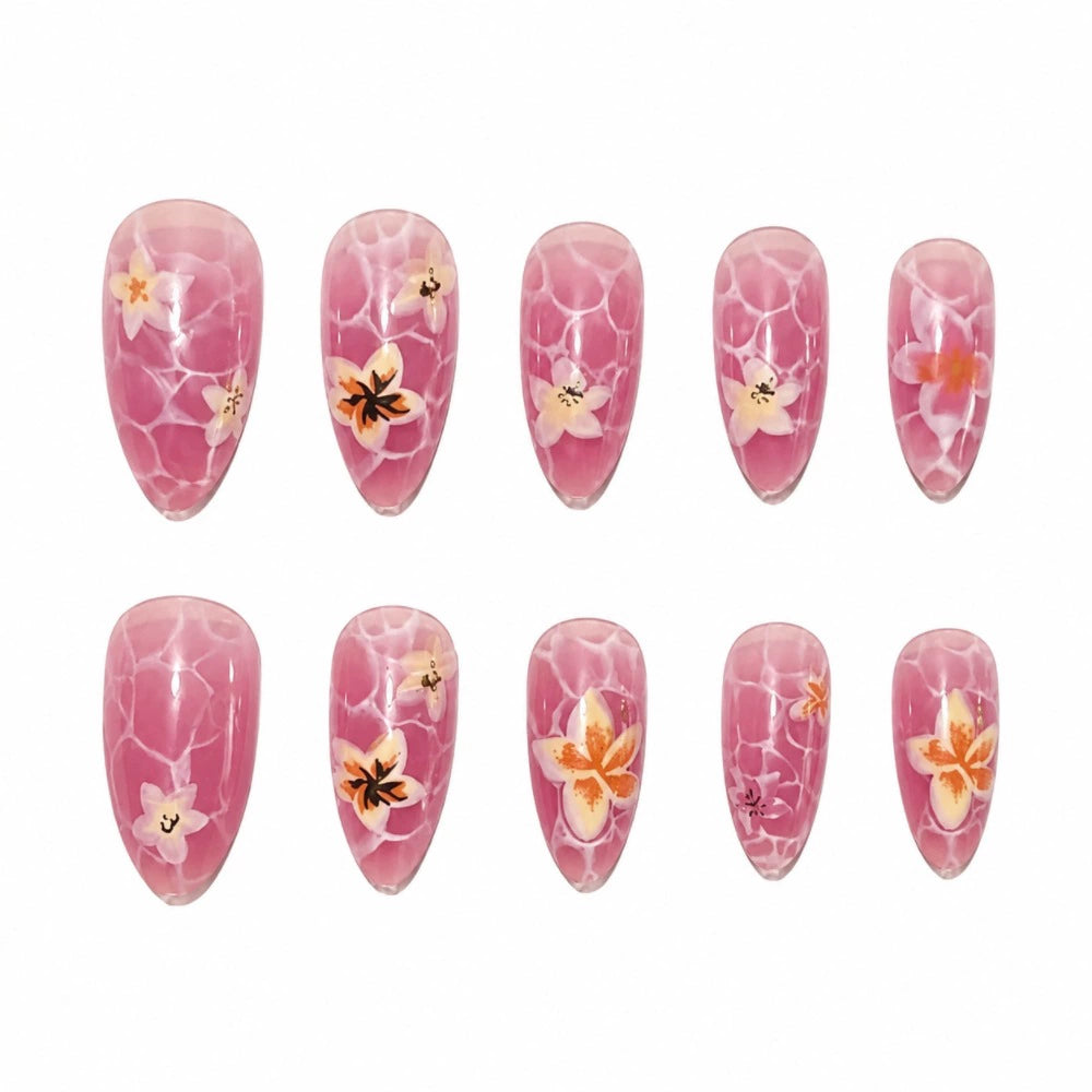 Floral Marble Press-On Nails