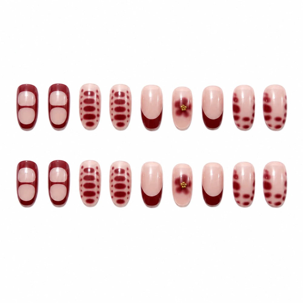 Red French Floral Short Square Press-On Nails