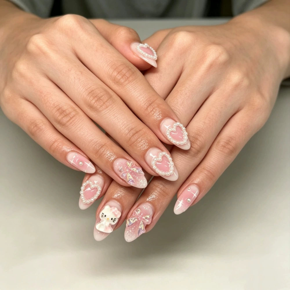 Bow 3D Almond Press-On Nails