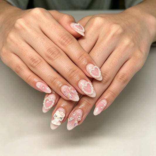 Bow 3D Almond Press-On Nails