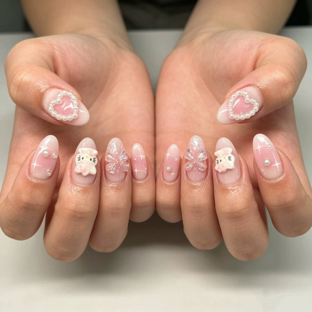 Bow 3D Almond Press-On Nails