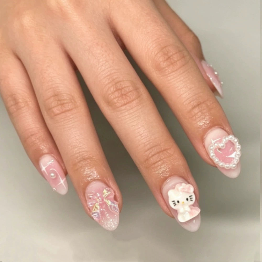 Bow 3D Almond Press-On Nails