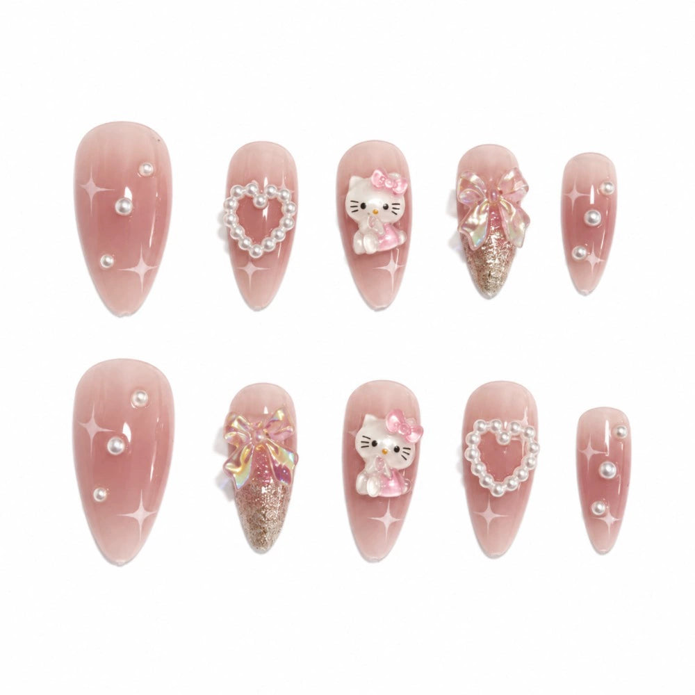 Bow 3D Almond Press-On Nails