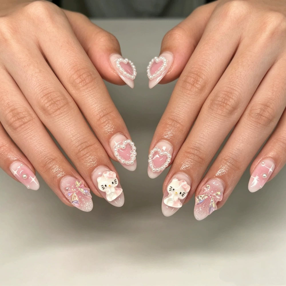 Bow 3D Almond Press-On Nails