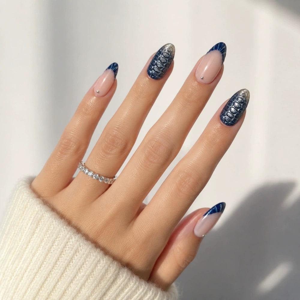 White 3D Gradient Almond Press-On Nails