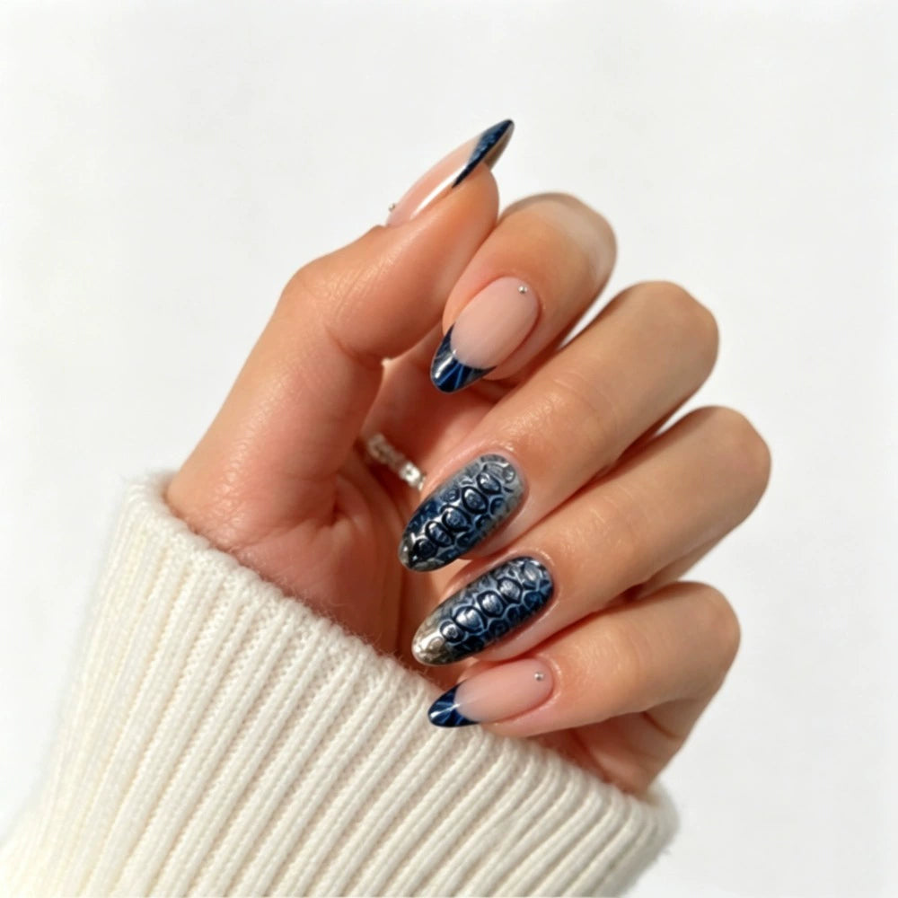 White 3D Gradient Almond Press-On Nails