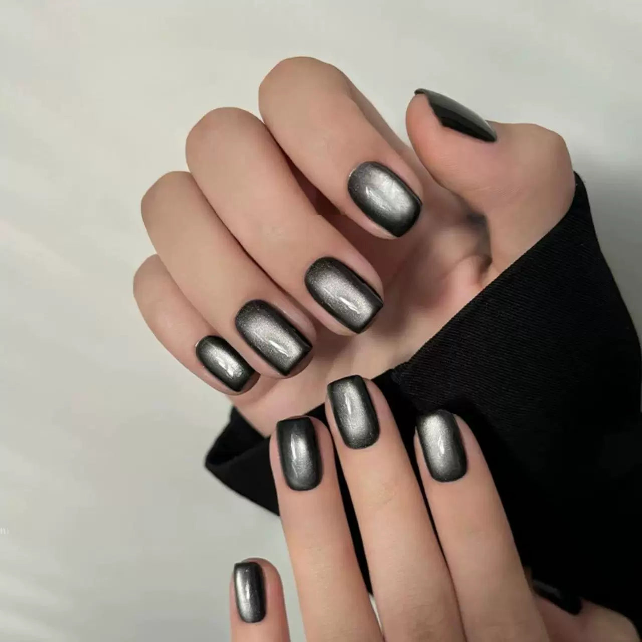 White Cat Eye Short Square Press-On Nails