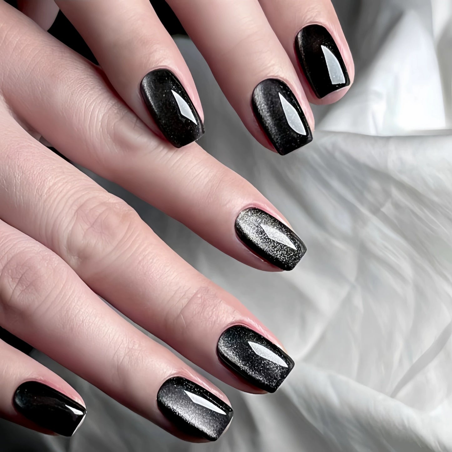 White Cat Eye Short Square Press-On Nails