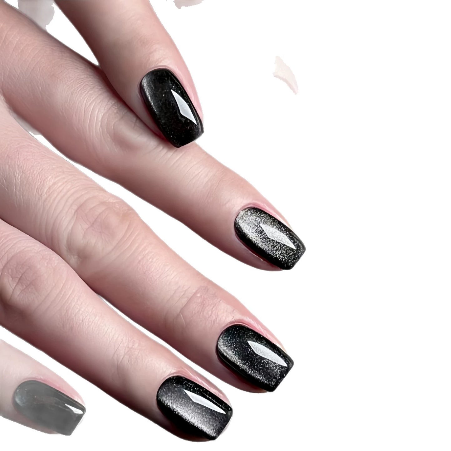 White Cat Eye Short Square Press-On Nails