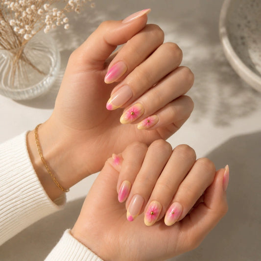 Red French 3D Floral Ombre Press-On Nails