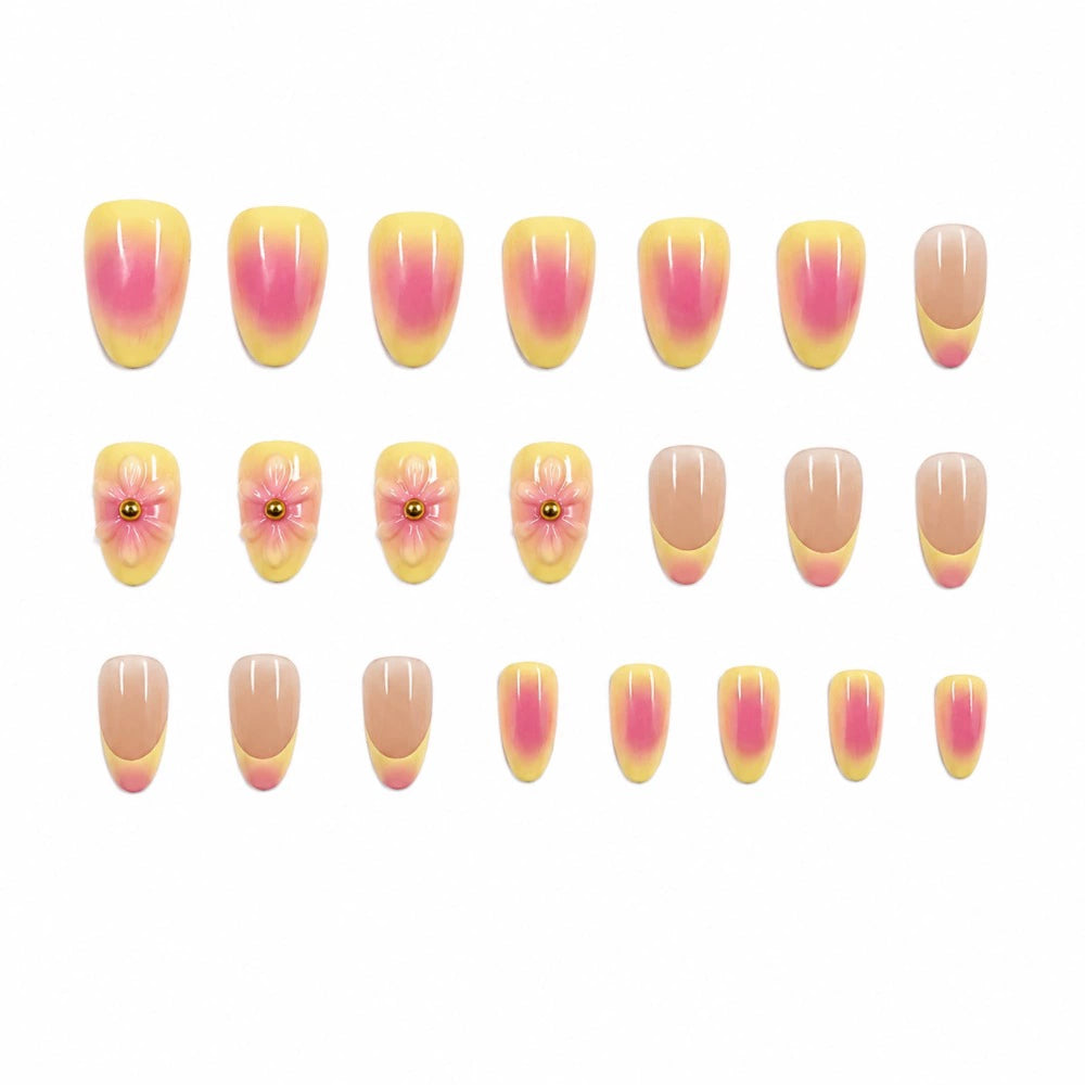 Red French 3D Floral Ombre Press-On Nails