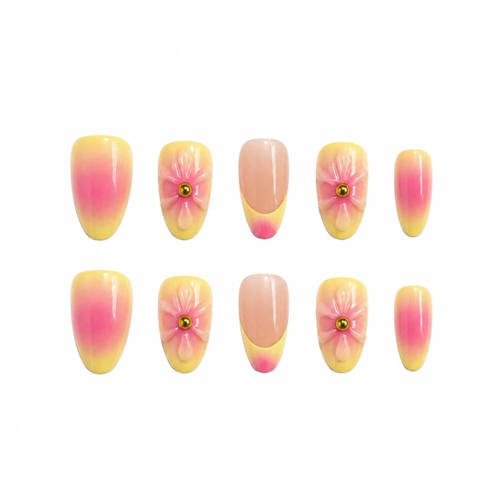 Red French 3D Floral Ombre Press-On Nails