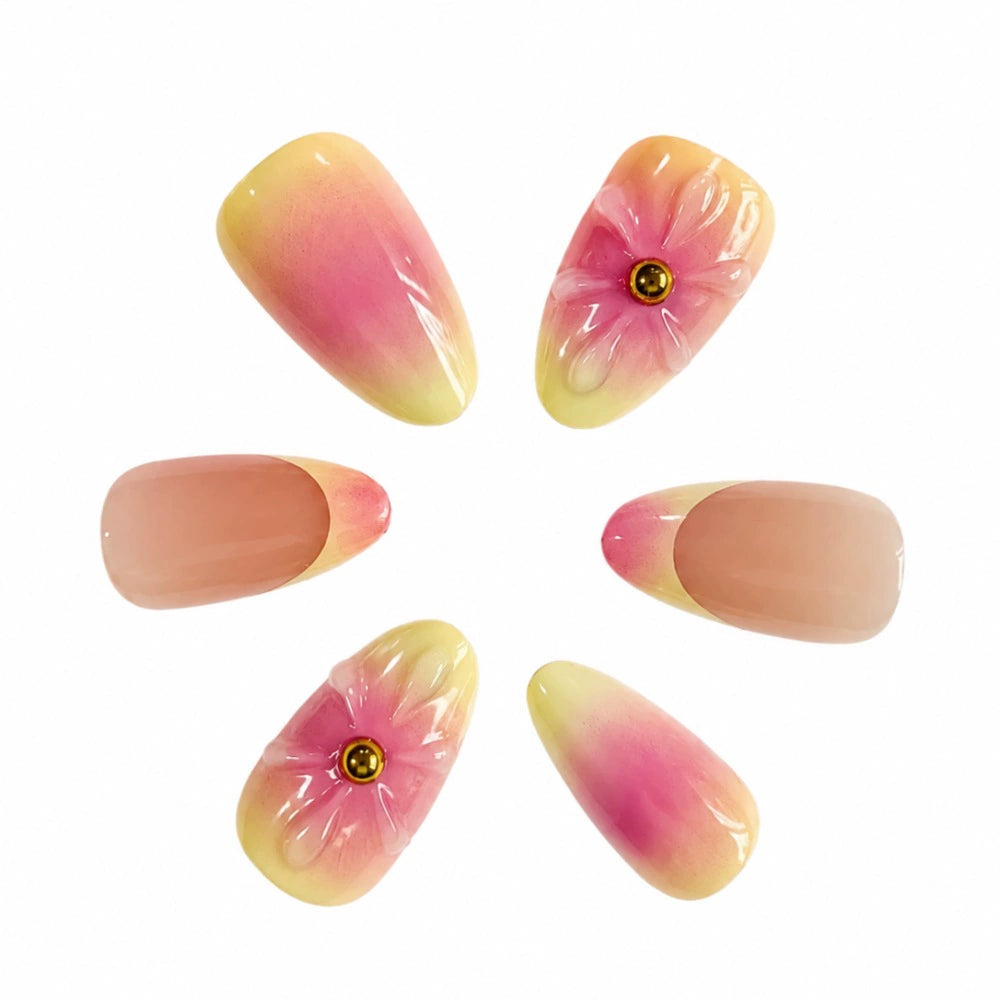 Red French 3D Floral Ombre Press-On Nails