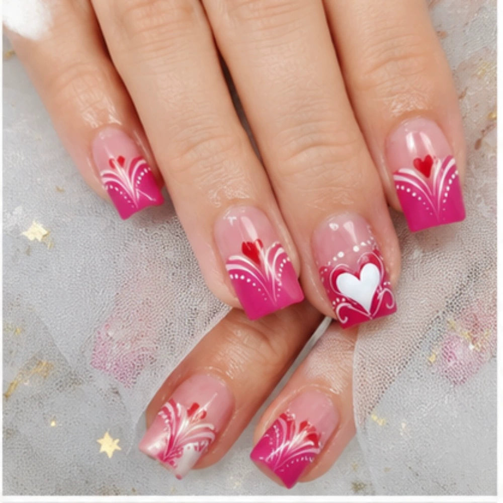 Glossy Square Heart Valentine Press-On Nails