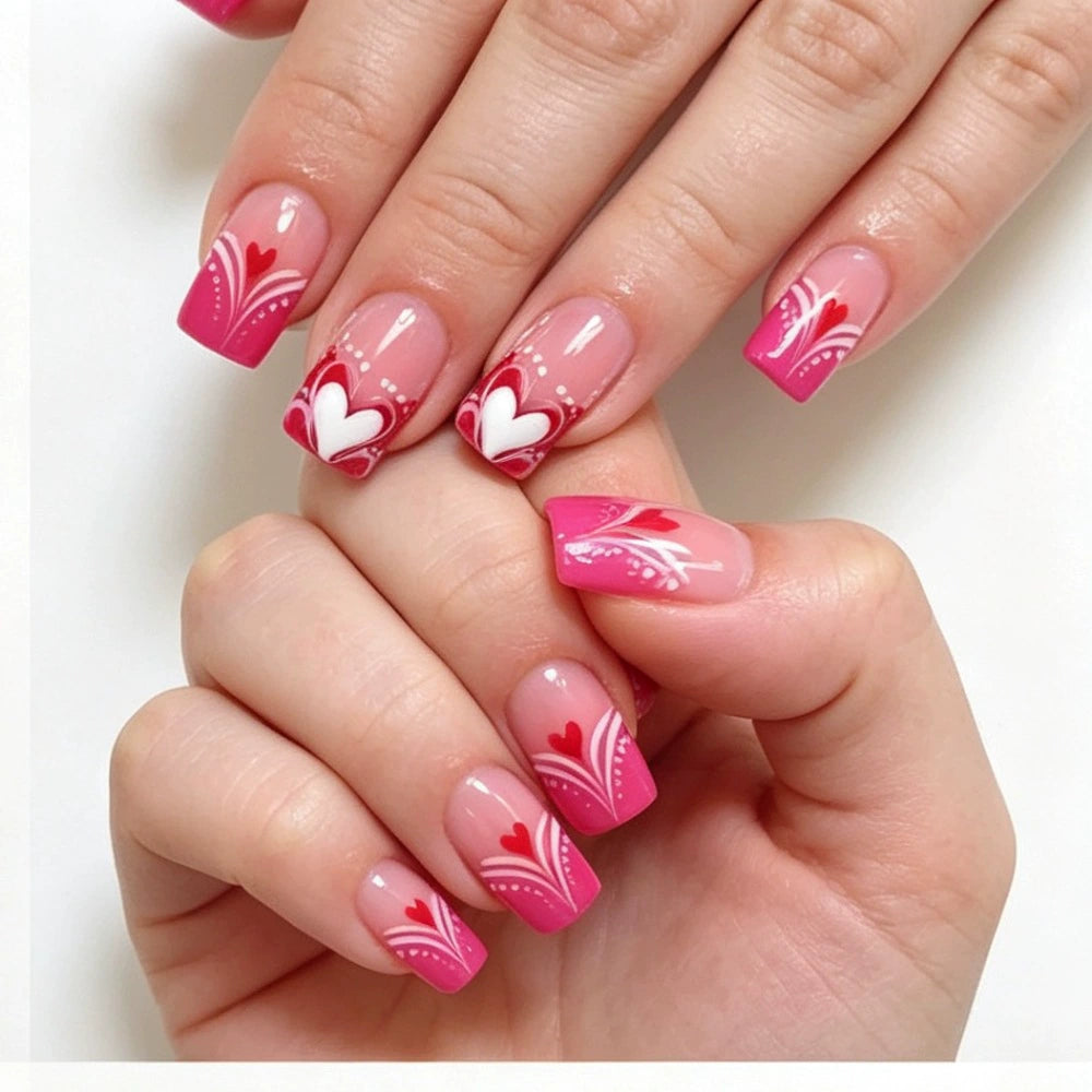Glossy Square Heart Valentine Press-On Nails