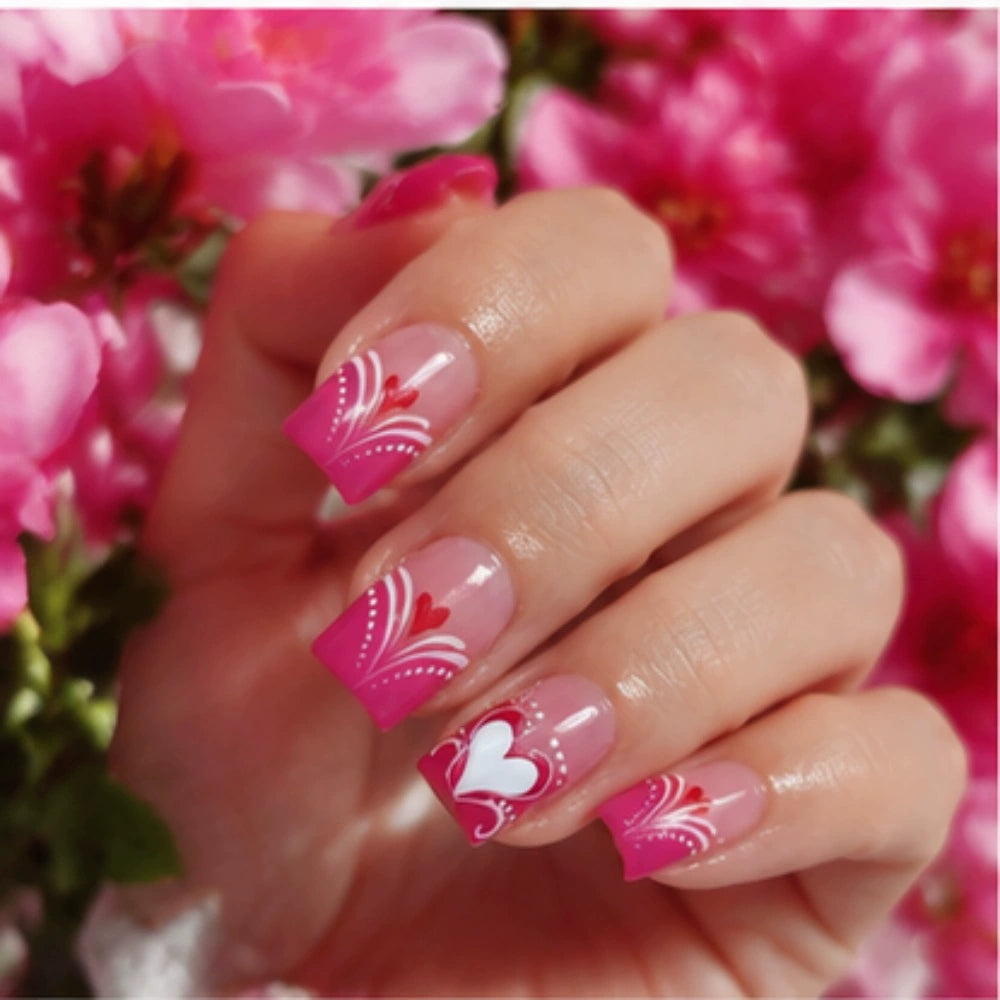 Glossy Square Heart Valentine Press-On Nails