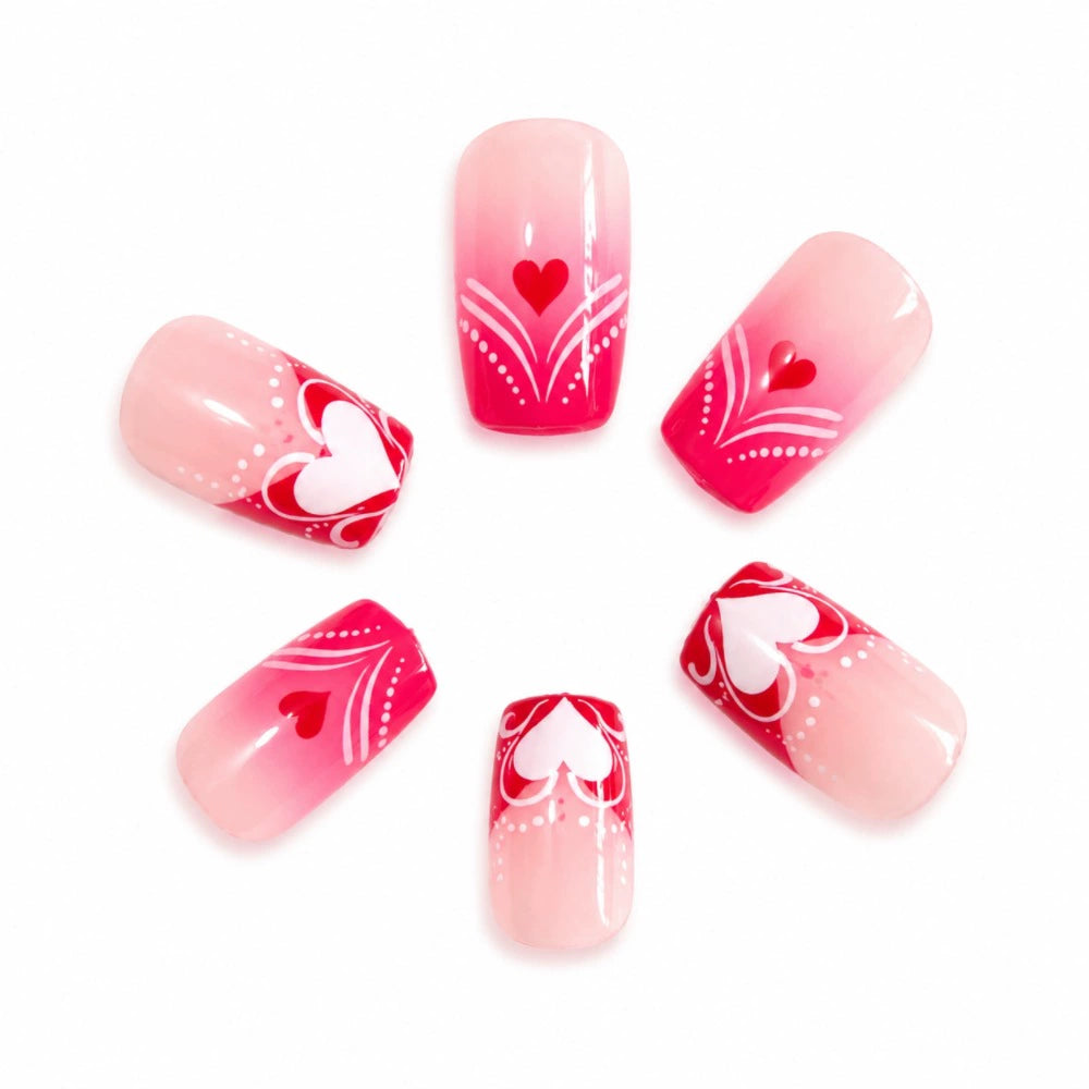 Glossy Square Heart Valentine Press-On Nails