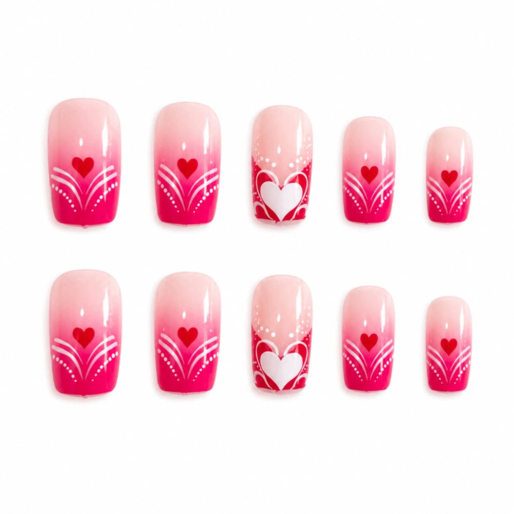 Glossy Square Heart Valentine Press-On Nails