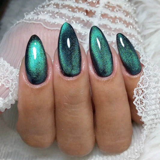 Green Cat Eye Almond Press-On Nails