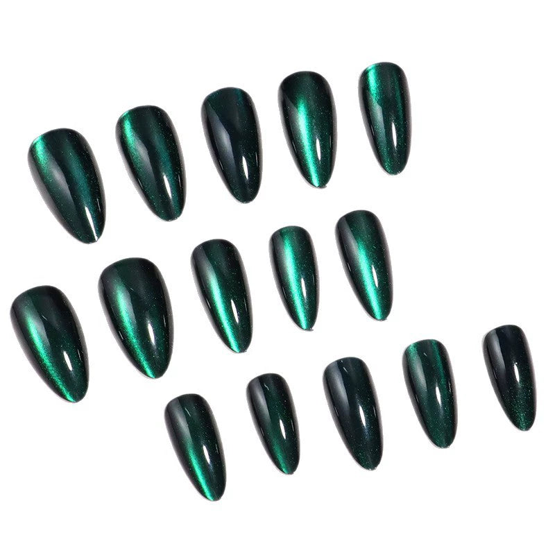 Green Cat Eye Almond Press-On Nails