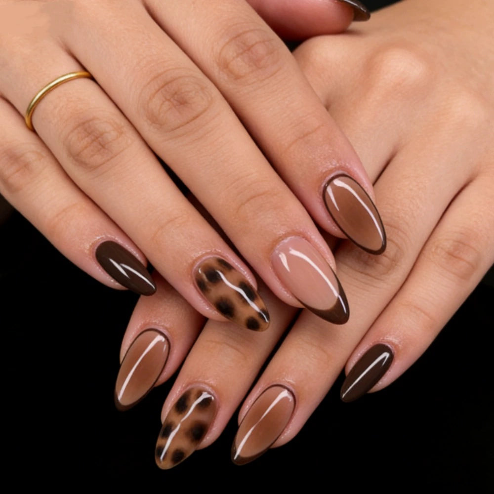 White Leopard French Almond Press-On Nails