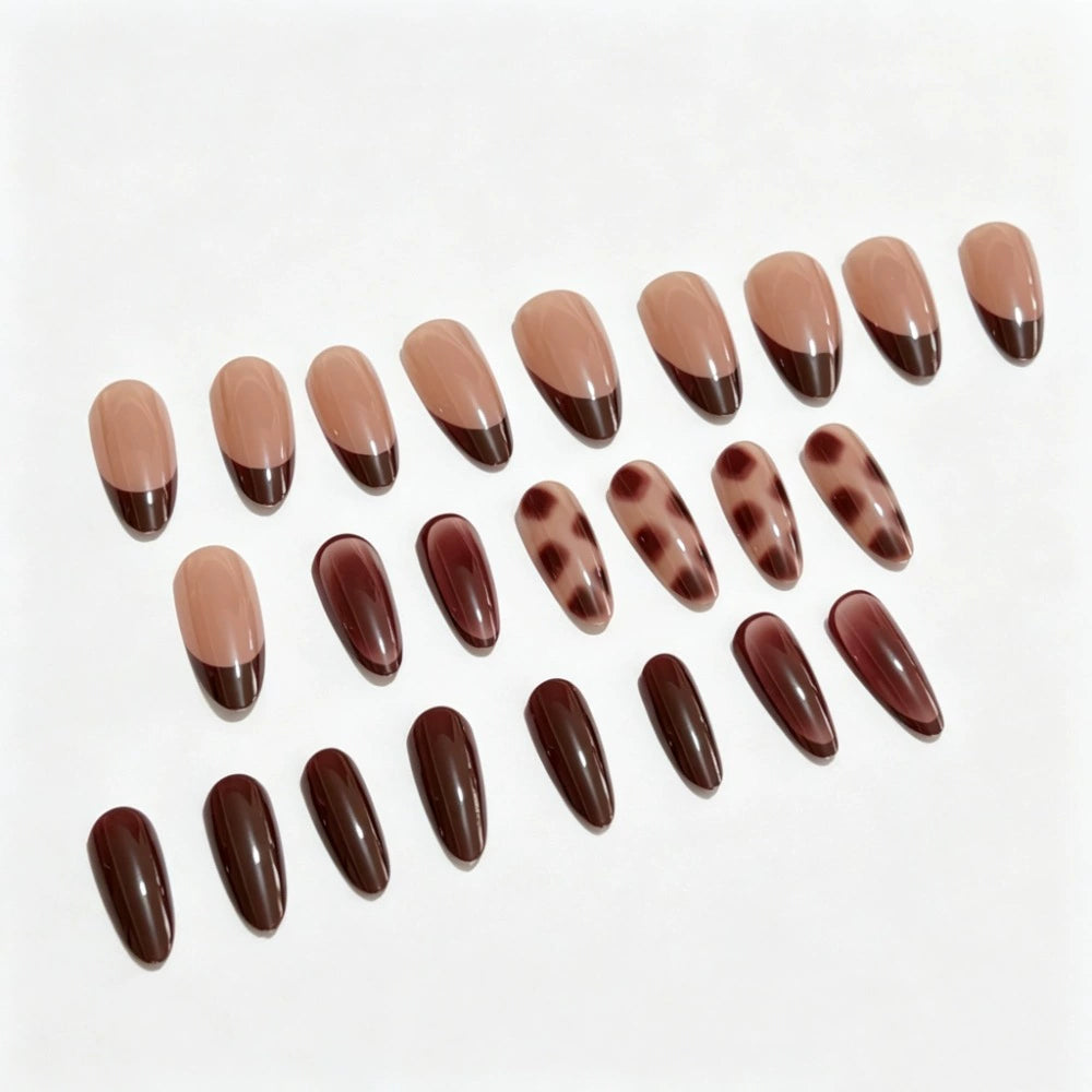 White Leopard French Almond Press-On Nails