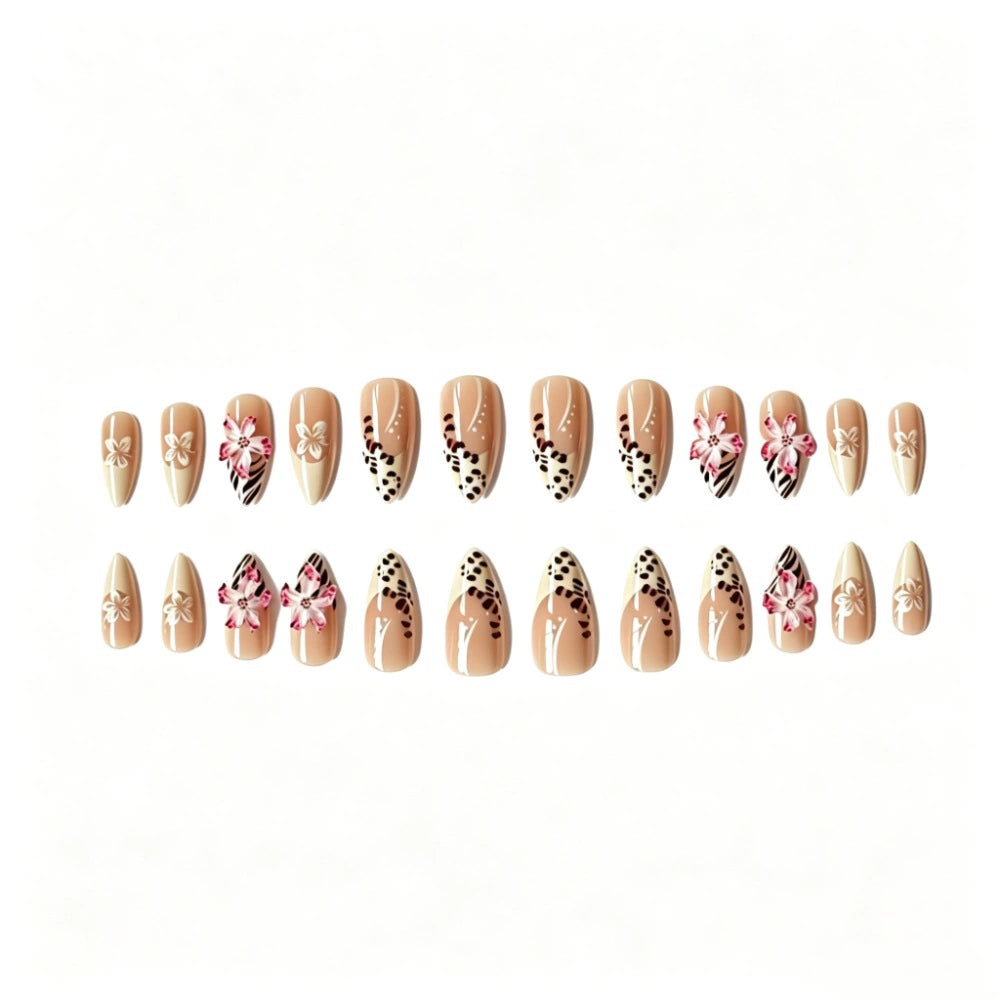 French 3D Floral Almond Press-On Nails