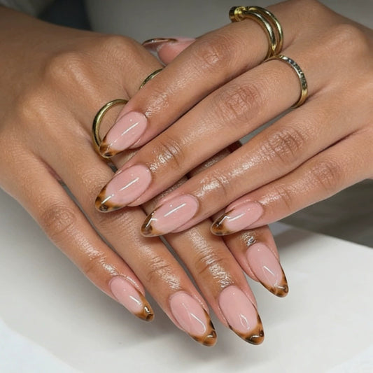 White Leopard French Almond Press-On Nails