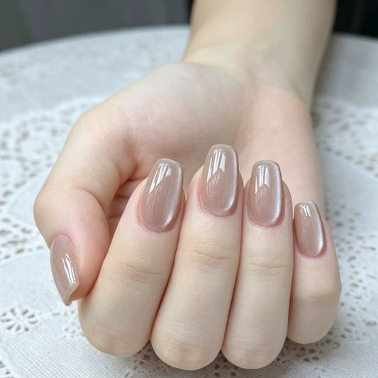 White Jelly Cat Eye Short Square Press-On Nails