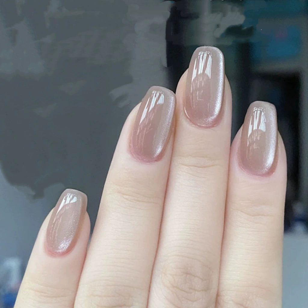 White Jelly Cat Eye Short Square Press-On Nails