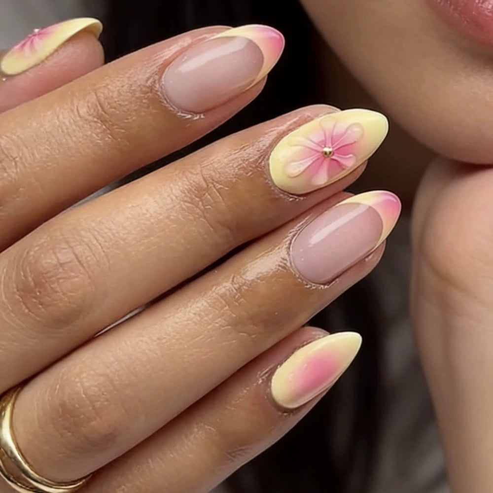 White 3D Floral Press-On Nails