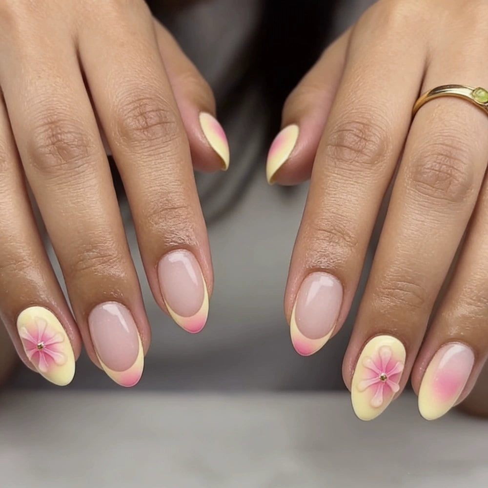 White 3D Floral Press-On Nails
