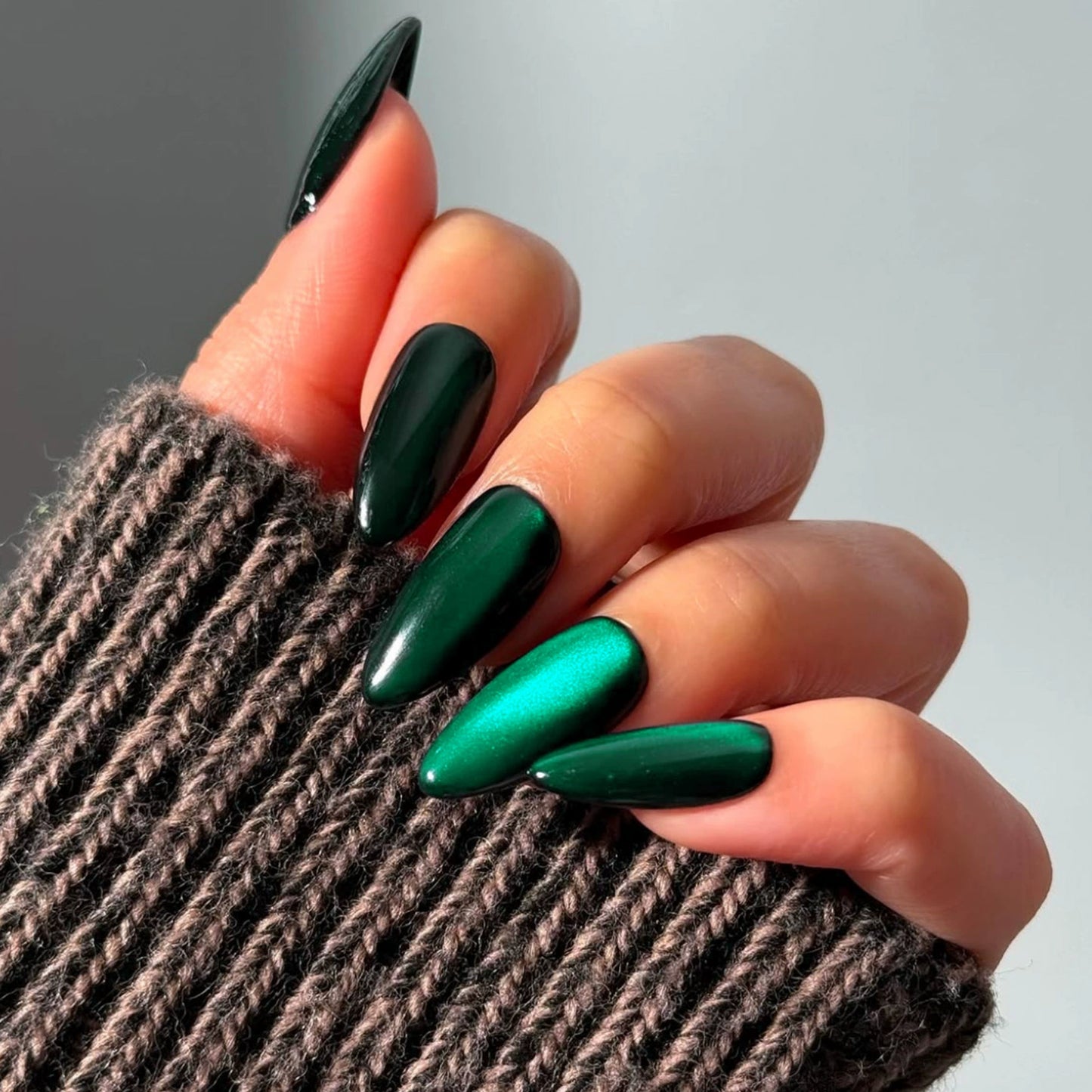 Green Cat Eye Almond Press-On Nails