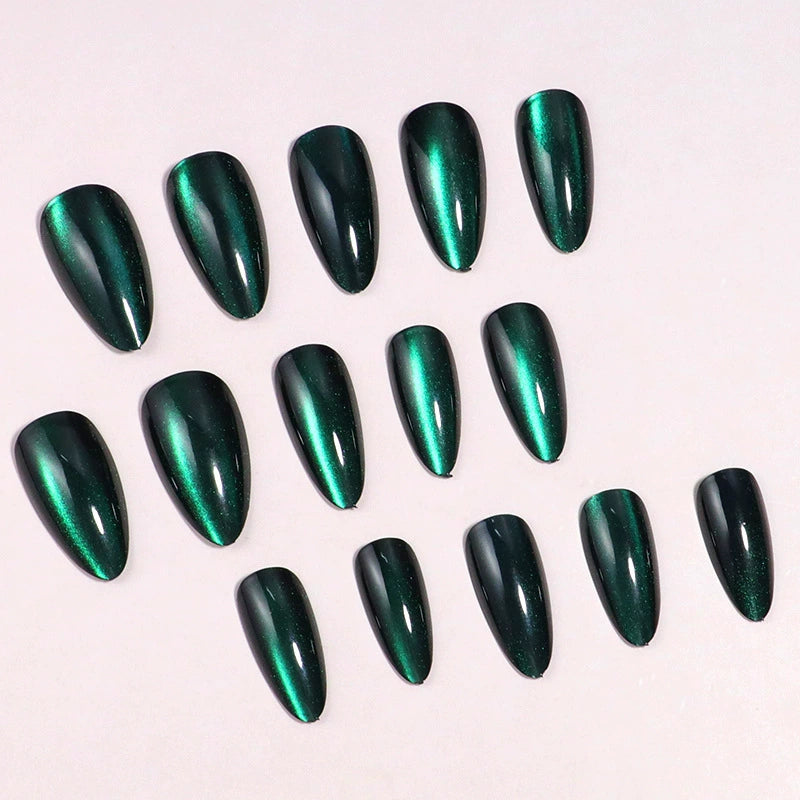 Green Cat Eye Almond Press-On Nails