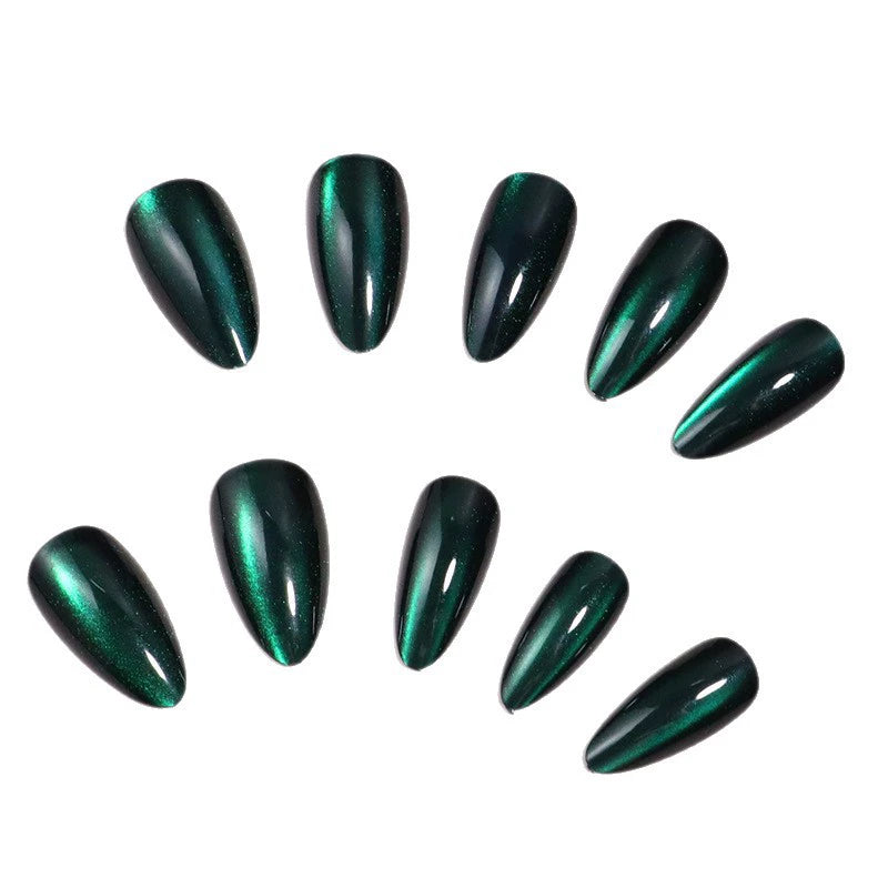 Green Cat Eye Almond Press-On Nails
