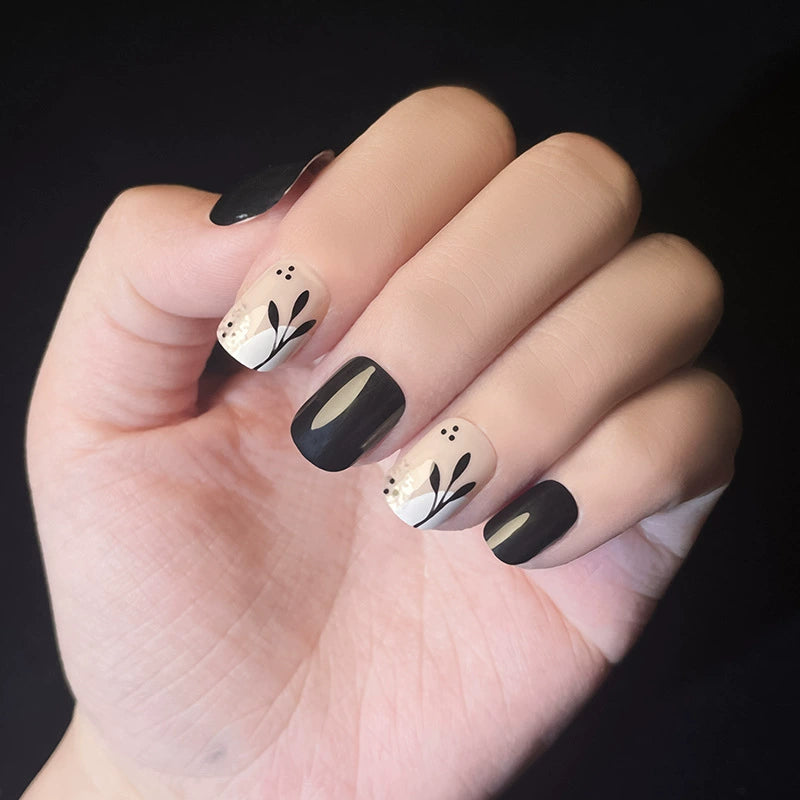 White Floral Short Square Press-On Nails