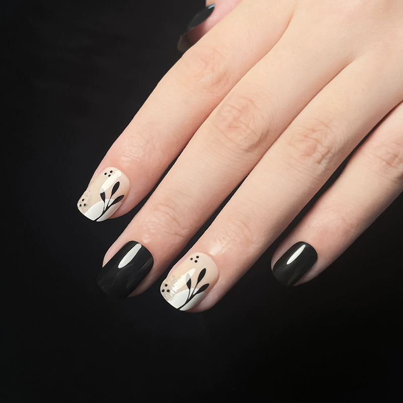 White Floral Short Square Press-On Nails