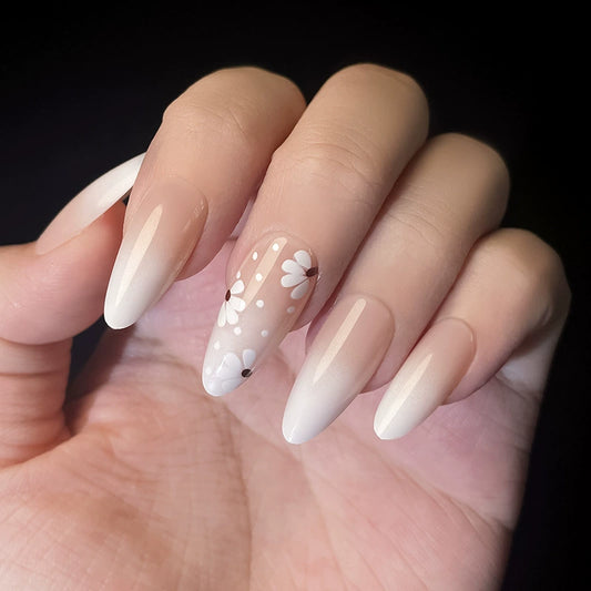 White Floral Ombre Press-On Nails