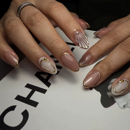 Gold French 3D Almond Press-On Nails