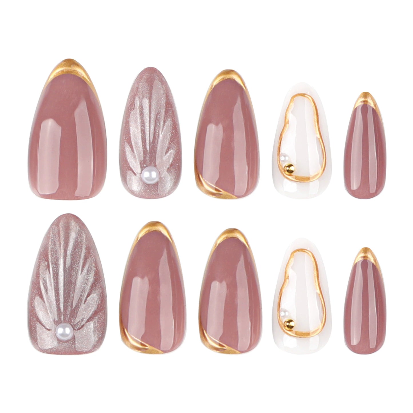 Gold French 3D Almond Press-On Nails
