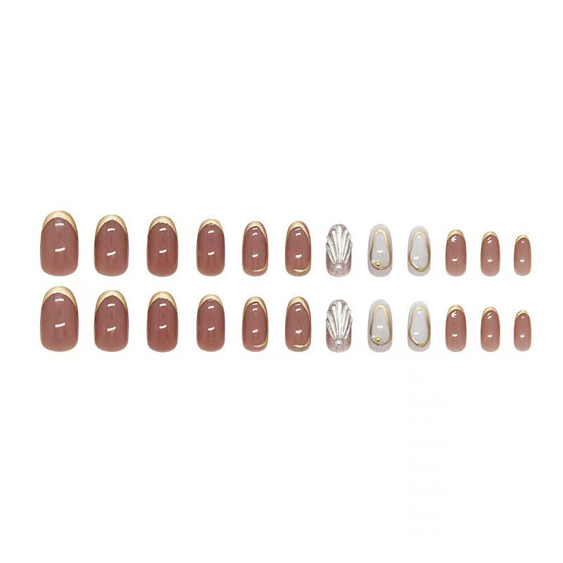 Gold French 3D Almond Press-On Nails