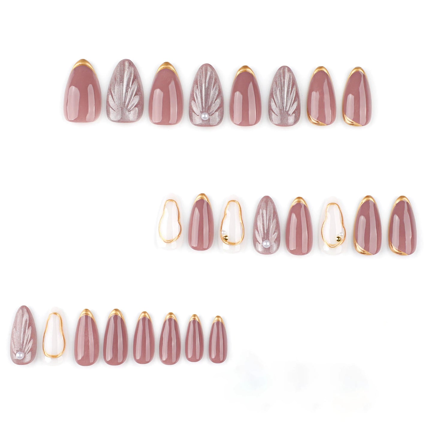 Gold French 3D Almond Press-On Nails
