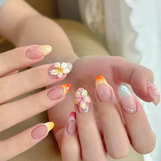 French 3D Floral Ombre Press-On Nails