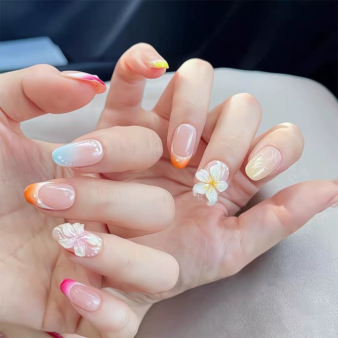 French 3D Floral Ombre Press-On Nails