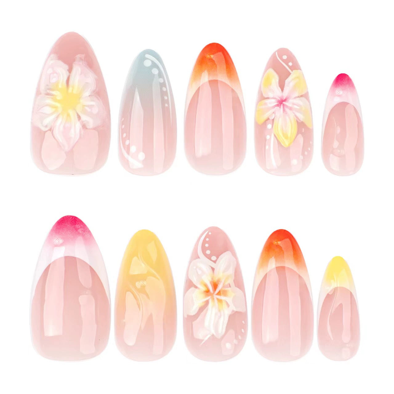 French 3D Floral Ombre Press-On Nails